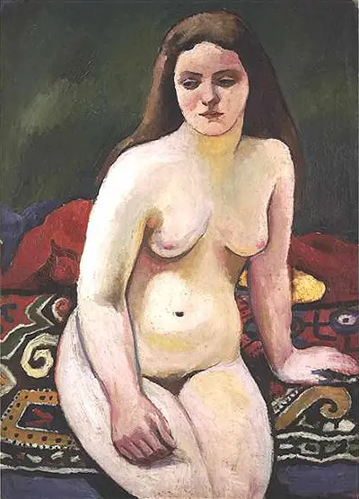 Female Nude at a Knited Carpet August Macke